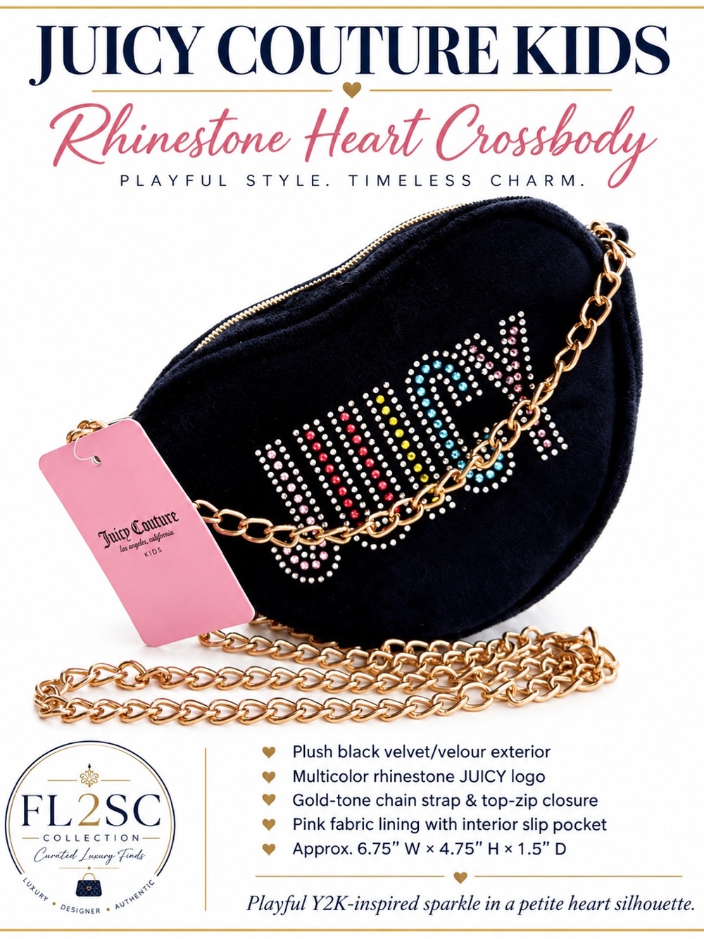 Juicy Couture Black Rhinestone Heart Crossbody